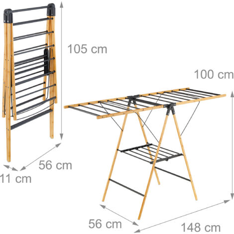 Relaxdays collapsible drying rack, 2 tiers, HWD: 100 x 148 x 56 cm ...