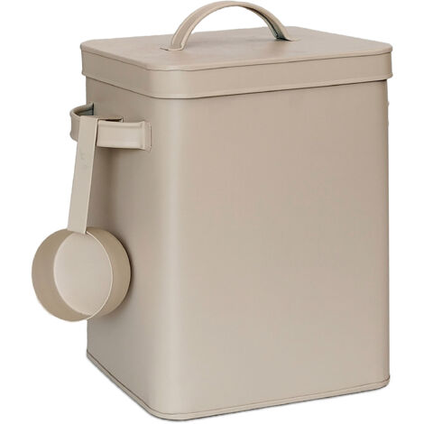 Relaxdays metal container, 6.5 L storage box with scoop, pet food & coffee, airtight, washing powder tin, beige