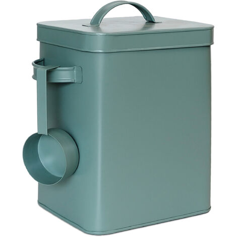 Relaxdays metal box, 6.5 L storage container with scoop, pet food & pantry, airtight, washing powder tin, green
