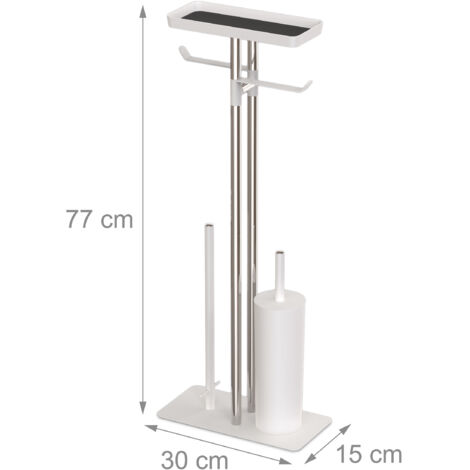 Relaxdays toiletaccessoires set, staande wc-rolhouder, toiletborstelhouder met borstel, HBD: 76 x 20 x 20 cm, wit/natuur