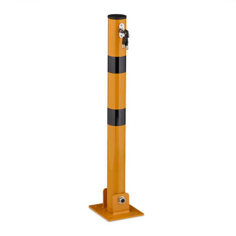 2 x collapsible barrier posts, steel, parking barrier, H 65 cm, lockable, round post, yellow/black