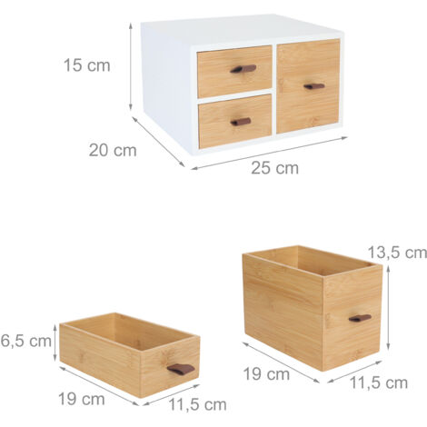 Relaxdays Bamboo & MDF Drawer Box, 3 Drawers, Loops, HWD: 15 x 25 x 20 ...
