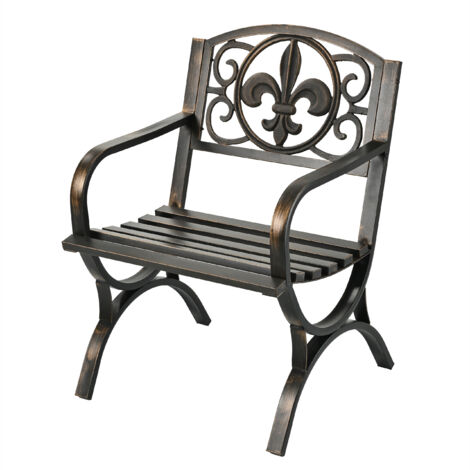 Relaxdays garden chair, with armrests, extra wide, metal, vintage garden armchair, HWD: 85.5 x 60 x 56 cm, black/bronze