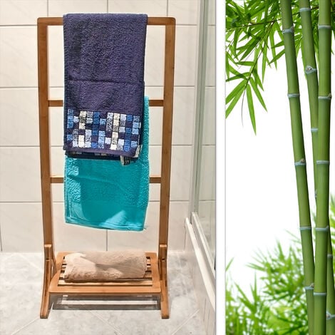 Relaxdays Free-Standing Bamboo Towel Holder, 40 x 105 x 27 cm,