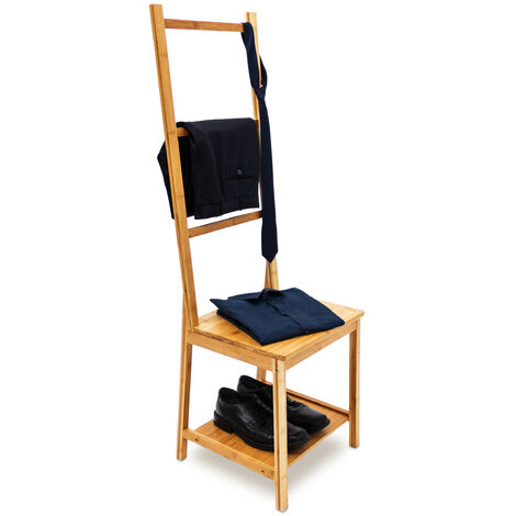 Relaxdays Free-Standing Bamboo Towel Holder, 40 x 105 x 27 cm, 3 Rails and 1 Shelf, Clothes Stand, Natural Brown
