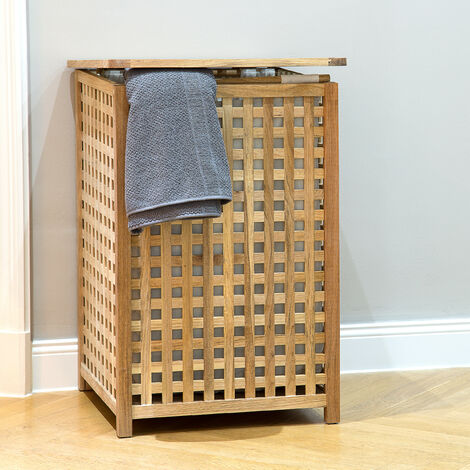 Relaxdays Walnut Laundry Hamper Wooden Laundry Storage Bin Basket with Lid, 67.5 x 45.7 x 45.7 cm, Laundry Organizer, Laundry Box Wood with Linen Sack Bag, Capacity of 75 L, Natural
