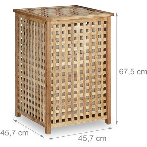 Relaxdays Walnut Laundry Hamper Wooden Laundry Storage Bin Basket with Lid, 67.5 x 45.7 x 45.7 cm, Laundry Organizer, Laundry Box Wood with Linen Sack Bag, Capacity of 75 L, Natural