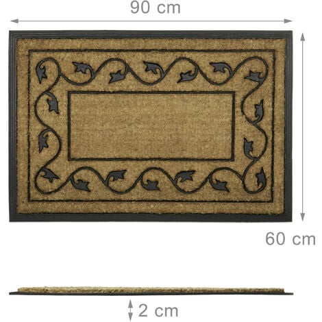 Relaxdays Large Doormat made of Natural Coir & Anti-Slip PVC Rubber, Floor Mat for Indoors & Outdoors with Decorative Pattern, Eco-Friendly Rectangular Door Mat Welcome Mat, 2 x 90 x 60 cm, Natural