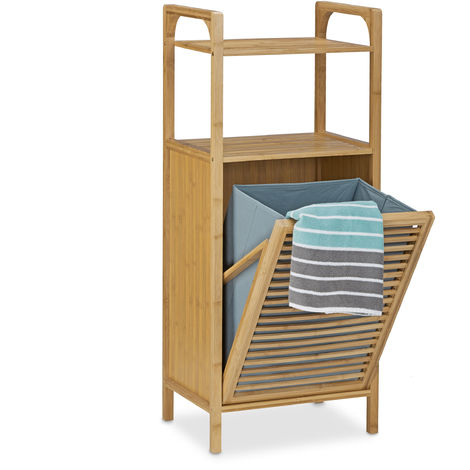 Relaxdays Bamboo Bathroom Shelf with Laundry Basket, Total Size: 95 x ...