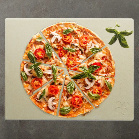 Relaxdays Pizza Stone Set, 1.5 cm Thick, Metal Holder and Wooden Pizza Peel Shover of 7 x 43 x 31.5 cm, Natural