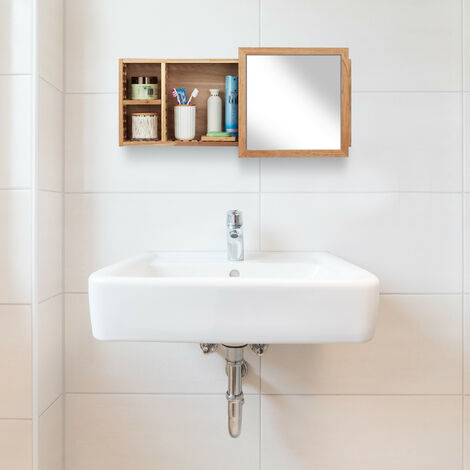 Relaxdays Mirror Bathroom Cabinet, Walnut Wood, Sliding Mirror, Oiled Wood, 80 cm Long, Natural Brown
