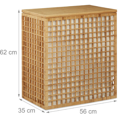 Relaxdays Double Laundry Hamper, 2-Compartment Bin with Removable Laundry Bag, 96 L, HWD: 62x56x35 cm, Natural