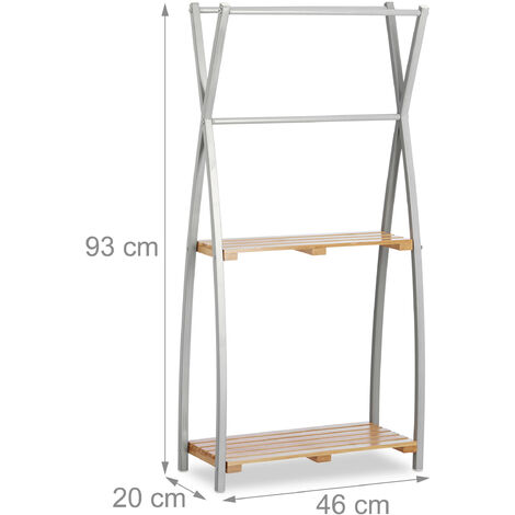 Relaxdays Freestanding Towel Holder, X-Design, 2-Tier Bathroom Towel Rack, HWD: 93 x 46 x 20 cm, Bamboo + Steel, Natural