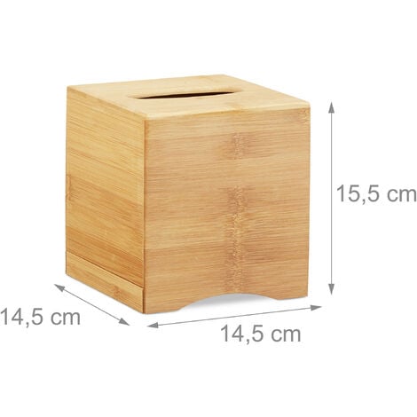 Relaxdays Square Facial Tissue Box, Wooden Bamboo Cosmetic Tissue Dispenser, Cover, HWD: 15.5 x 14.5 x 14.5 cm, Natural