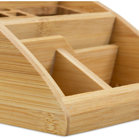 Relaxdays Bamboo Desk Organizer, Stationery Pen Holder, Office File ...
