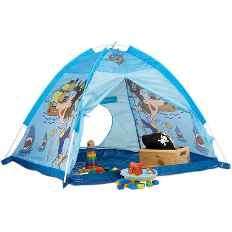 Relaxdays Pirate Play Tent, For Boys Age 3 and Up, Indoor and Outdoor Playhouse HxWxD 90x118x115 cm, Blue