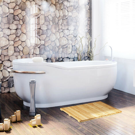 Relaxdays Bamboo Bath Mat, For The Bathroom, Stopper, Hygienic