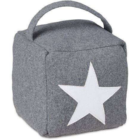 Set of 3 Relaxdays Star Door Stops, Fabric Bumper, Floor Doorstop, Tall, with Handle, HxWxD: 20 x 15 x 15 cm, Grey