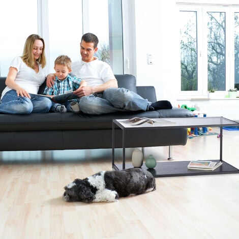 Relaxdays Glass Coffee Table, Rectangular, Metal Frame, Glass Tabletop, Tray, Living Room Side Table, HxWxD: 42 x 100 x 50 cm, Black