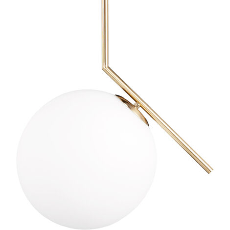 Relaxdays GLOBI Brass Pendant Light, Metal, Glass Ball Lampshade, HxWxD: 75x45x30 cm, Modern, Design Hanging Lamp, Matt