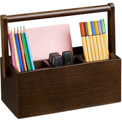 Multi-Functional Pen Pencil Holder Desktop Stationary Marker Organizer Home Office Art Supply Organizer Storage with Drawer（Black） Easy Assembly Wooden Desk Pen Organizer 