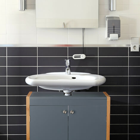 Relaxdays Bathroom Basin Floor Cabinet with Bamboo Frame, Adjustable Shelf, Siphon Cut-Out, HxWxD: 60 x 60 x 29 cm, Grey