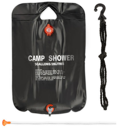 Relaxdays Camping Shower 20 l, Solar Camping Shower, For Hanging, Foldable, With Hand Shower, Portable Outdoor Shower, Black