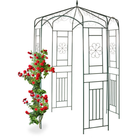 Relaxdays Metal Rose Pavilion, Growth Support, Garden Trellis, HWD 250x160x160cm, Green