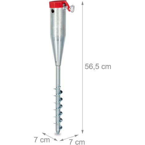 Relaxdays Parasol Ground Anchor, Screw-in, Adaptor 25 - 55 mm, Umbrella Holder, Screw-in Spike,Galvanized Steel, Silver