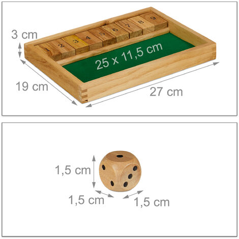 TG. 3 x 22 x 22 cm) Relaxdays Shut The Box, 10 Tasselli, da 2 a 4