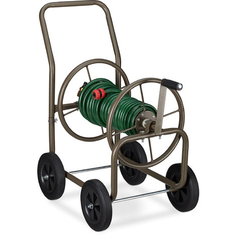 Relaxdays Hose Reel Cart XL, Mobile Hose Pipe Reel Metal, 2x 3/4” Connectors,  For 60m