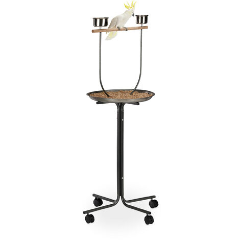 Relaxdays XL Activity Centre For Parrots, Approach Rod, 2 Bowls, Mobile ...