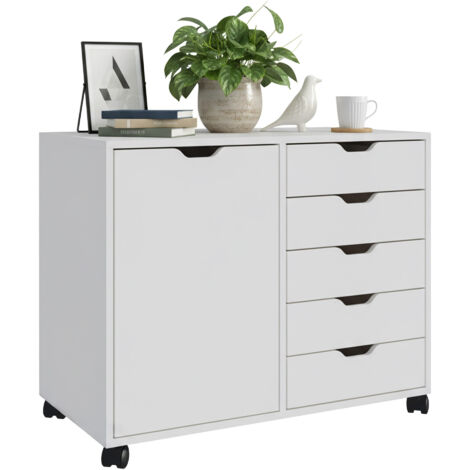 Armadietto Ufficio Mobile Relaxdays Con 5 Cassetti E 2 Scomparti, Ruote Girevoli 360° Con Freno, Dimensioni 65x78x40 Cm, Colore Nero
