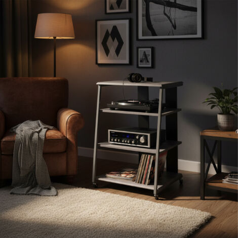 Relaxdays Hi-Fi rack, 4 shelves, for record player & stereo, metal ...