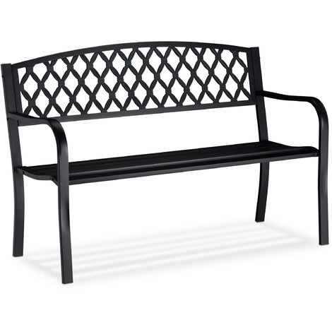 Relaxdays Garden Bench, Comfortable 2 Seater, Wicker Look, For Patio, Balcony, etc, HWD 86.5 x 127.5 x 58.5 cm, Black