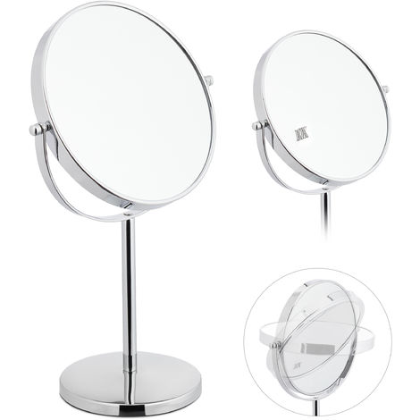Double Makeup Vanity Mirror 5 Magnification 1 Mirror Extendable with Chrome Finish and Wall Arm 