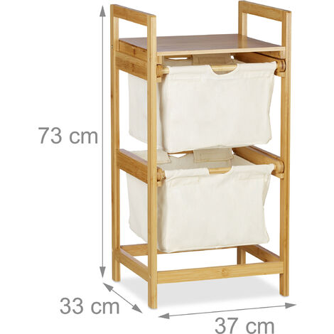 Relaxdays Bamboo Laundry Hamper, Clothes Sorter with Shelf, 2 Drawers, Pull-Out & Portable, 25 L Basket, Natural