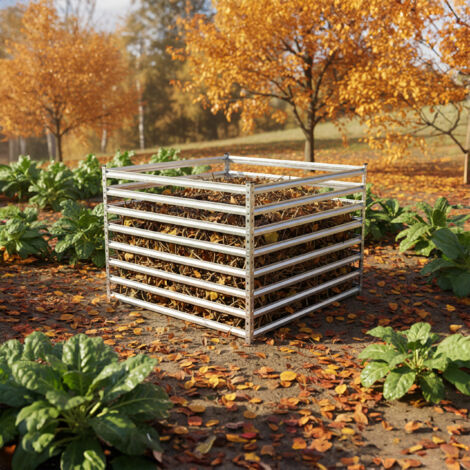 Composter Silver Relaxdays metal composter, garden compost bin, HWD: 90x100x100 cm, 900 ...