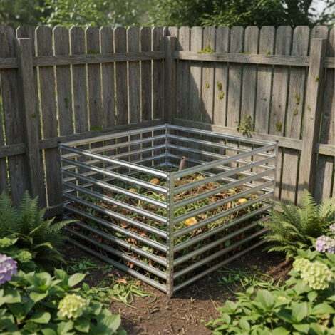 Composter Silver Relaxdays galvanised steel compost bin, garden composter, HWD ...