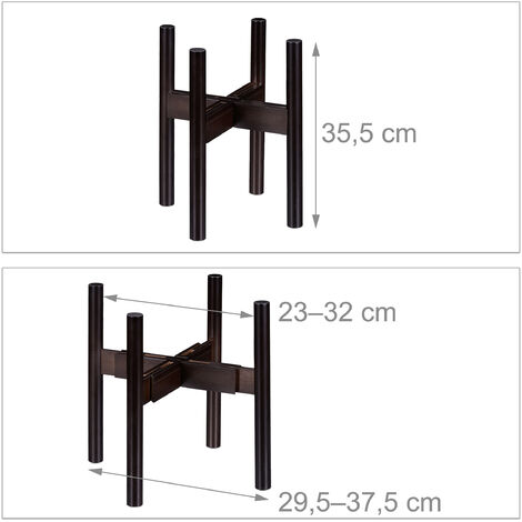 Relaxdays Bamboo Plant Stand, Adjustable, Flower Pots max. 32 cm, Pot Support, H: 35.5 cm, Brown