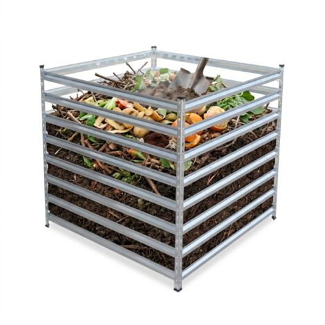 Composter Silver Relaxdays metal composter, garden compost bin, H x W x D: 90 x 90 x 90 ...