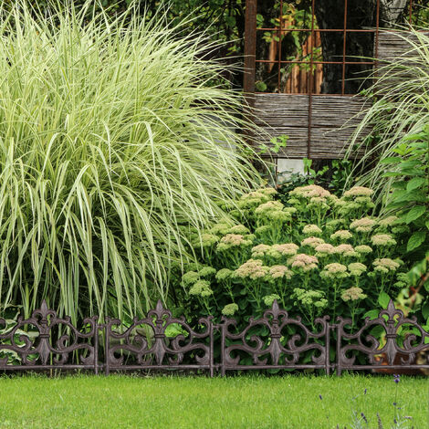 Relaxdays Cast Iron Flowerbed Fence, Vintage Design, Single Panel, Decorative Lawn Edging, HxW: 27x27cm, Brown