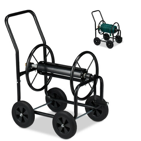 Relaxdays Hose Cart Metal, 4 Rubber Wheels, XL Garden Hosepipe Trolley,  Crank, Holds 60 m, HWD