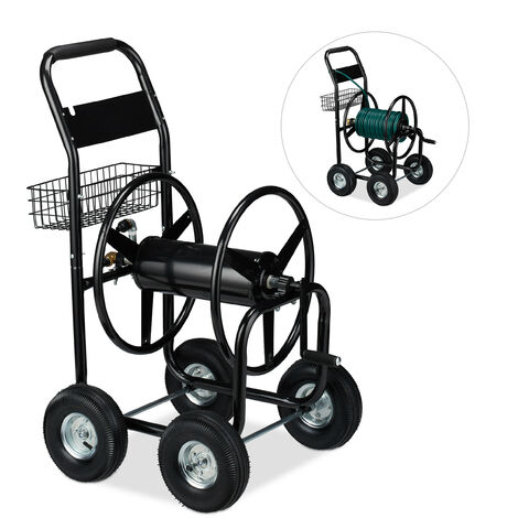 Relaxdays Hose Cart Metal, 4 Rubber Wheels, XL Garden Hosepipe