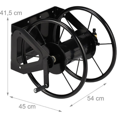 Relaxdays Hosepipe Reel Wall-mounted, Holder With Crank, For 60 m Hose Pipes,  Steel, HWD: 41,.