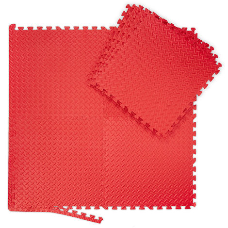 Relaxdays Floor Mat, 8 Protective Mats For Sports & Fitness Equipment, Bordered, EVA, Surface 3 m², WxD 60x60 cm, Red