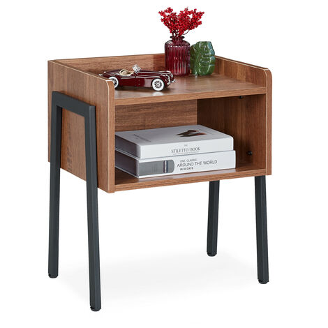 Relaxdays Side Table, Industrial Style, 2 Tiers, Nightstand, Wood Look, Steel, HWD: 53 x 45 x 35 cm, Brown/Black
