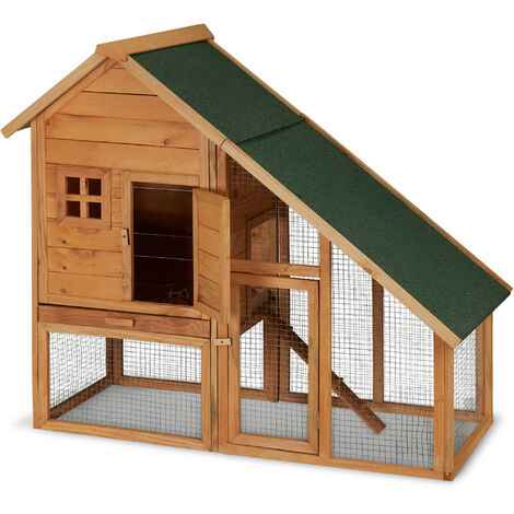 Relaxdays Pet House for Small Animals, Wooden Hutch, Outdoor Enclosure,  Rabbits, Guinea Pigs, 120 x 140