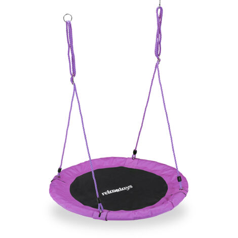 Relaxdays Outdoor Nest Swing for Kids & Adults, Ø 110 cm, For up to 100 kg, Round Swing, Purple