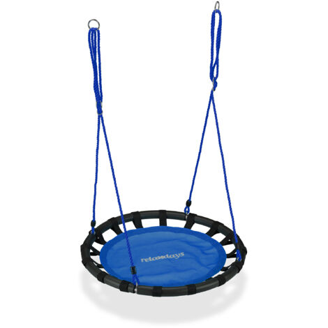 Relaxdays Nest Swing, Round Hanging Swing for Children, Height-Adjustable, Ø: 80 cm, For up to 100 kg, Blue